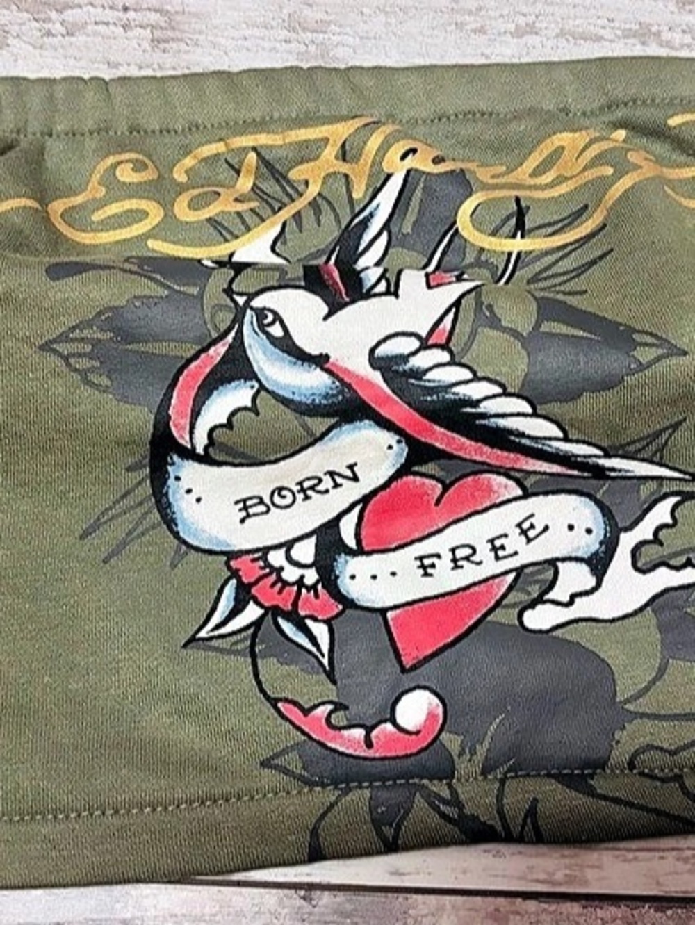 Ed Hardy Born Free Swallows birds Tube Top Green size Large
